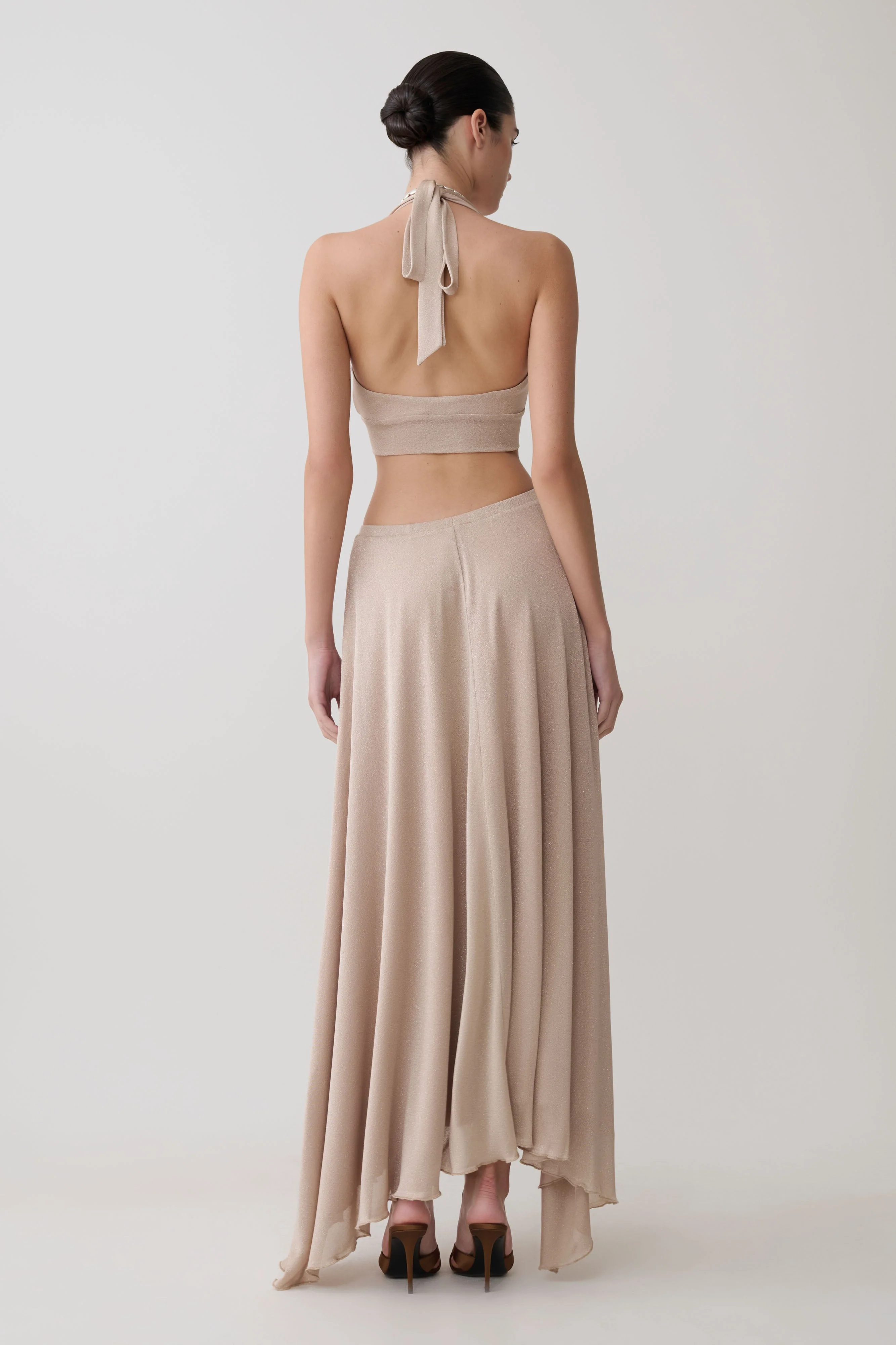 Nola Draped Lurex Halter Top - Gold - Image 6