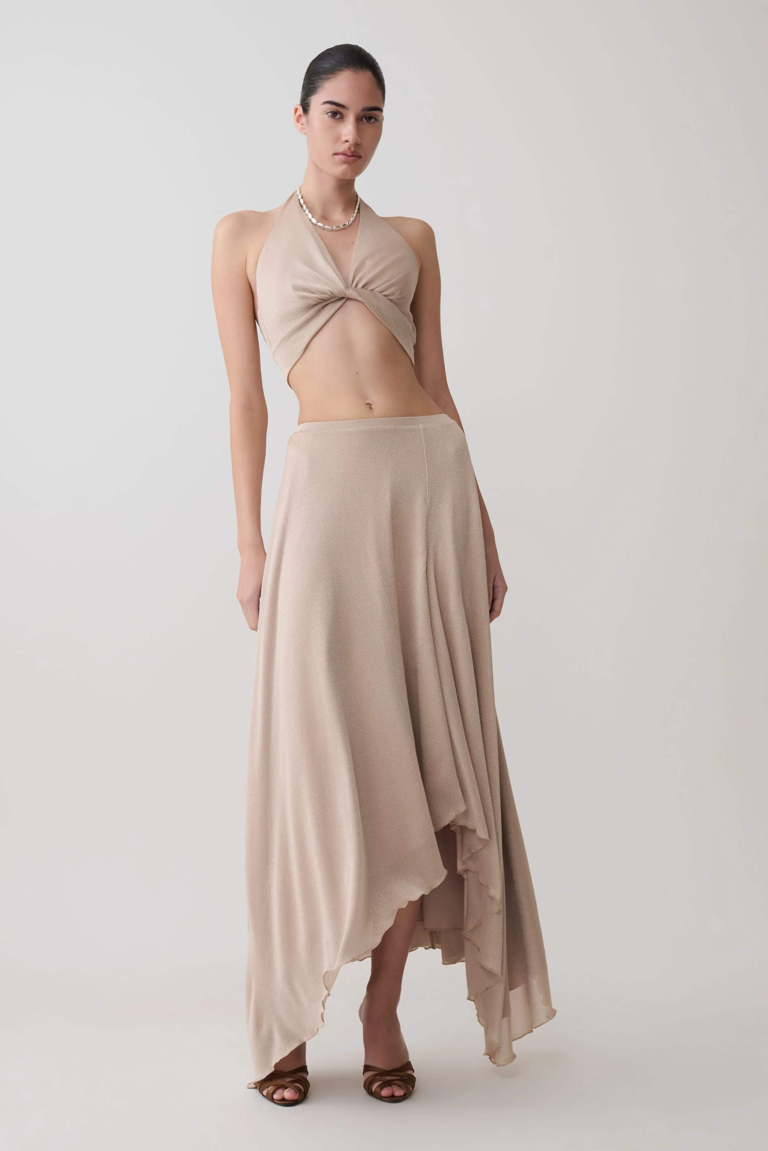 Nola Draped Lurex Halter Top - Gold - Image 7
