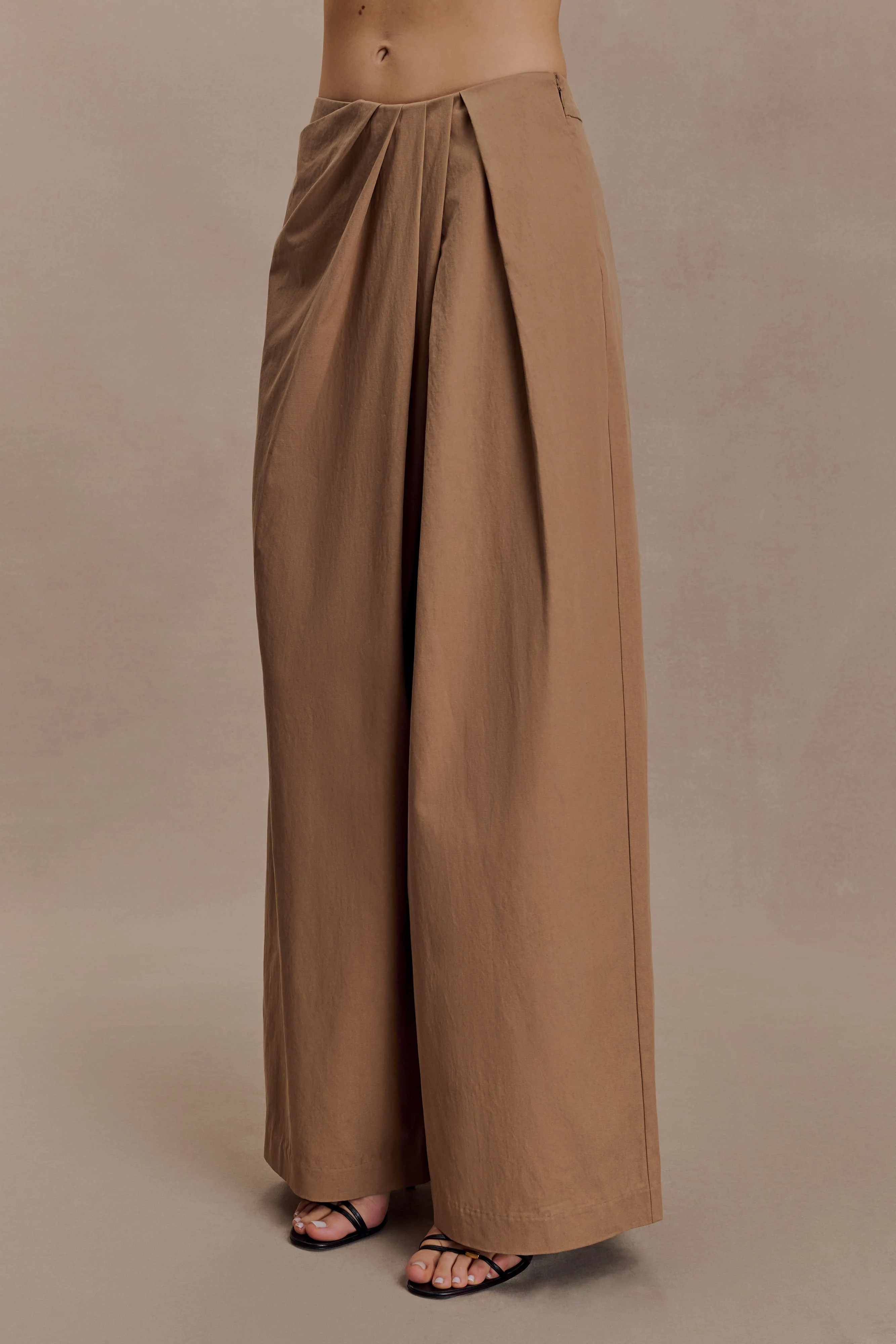 Owen Draped Wide Leg Pants - Mocha - Image 4