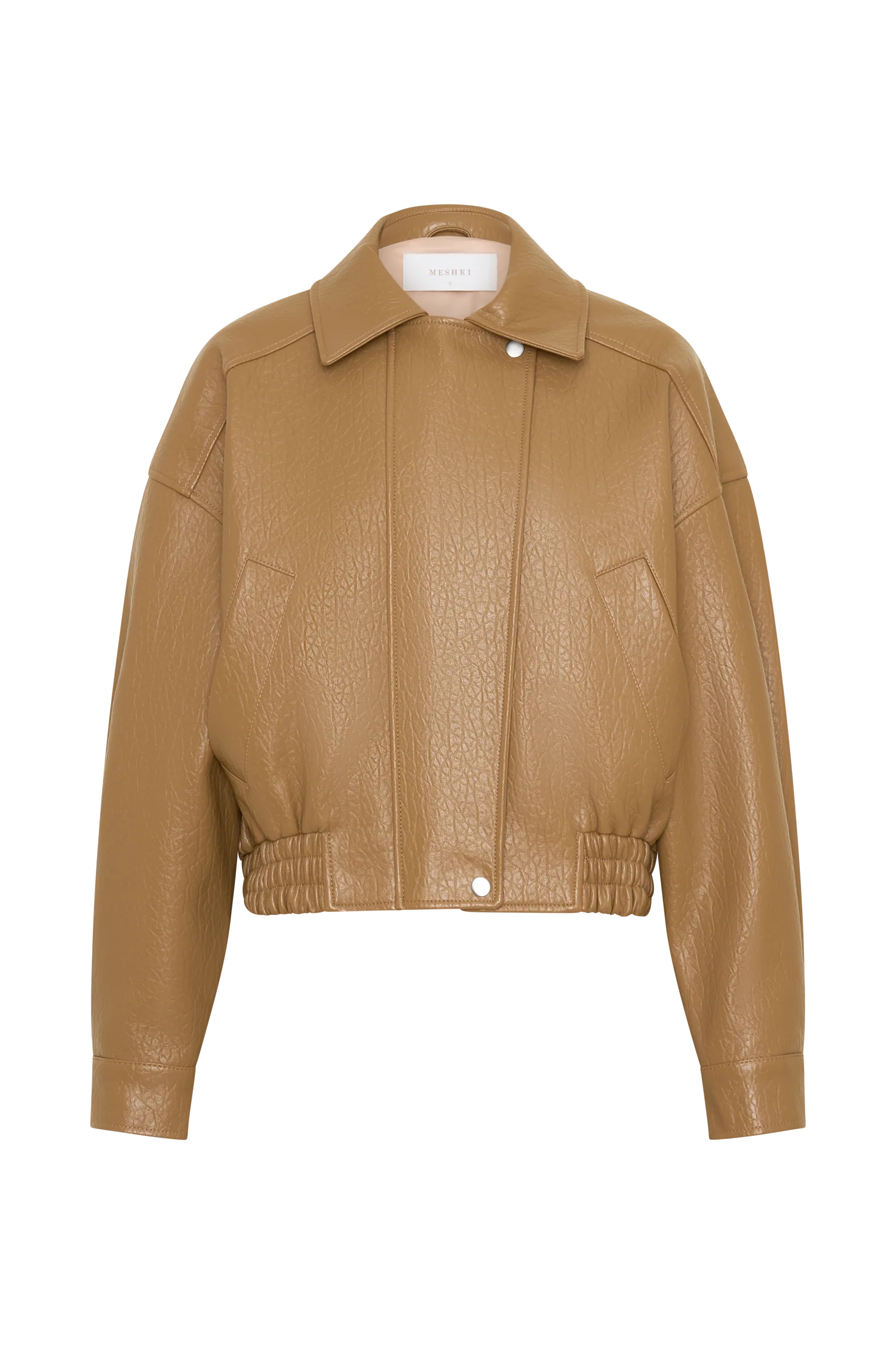 Paige Faux Leather Cropped Jacket - Beige - Image 10