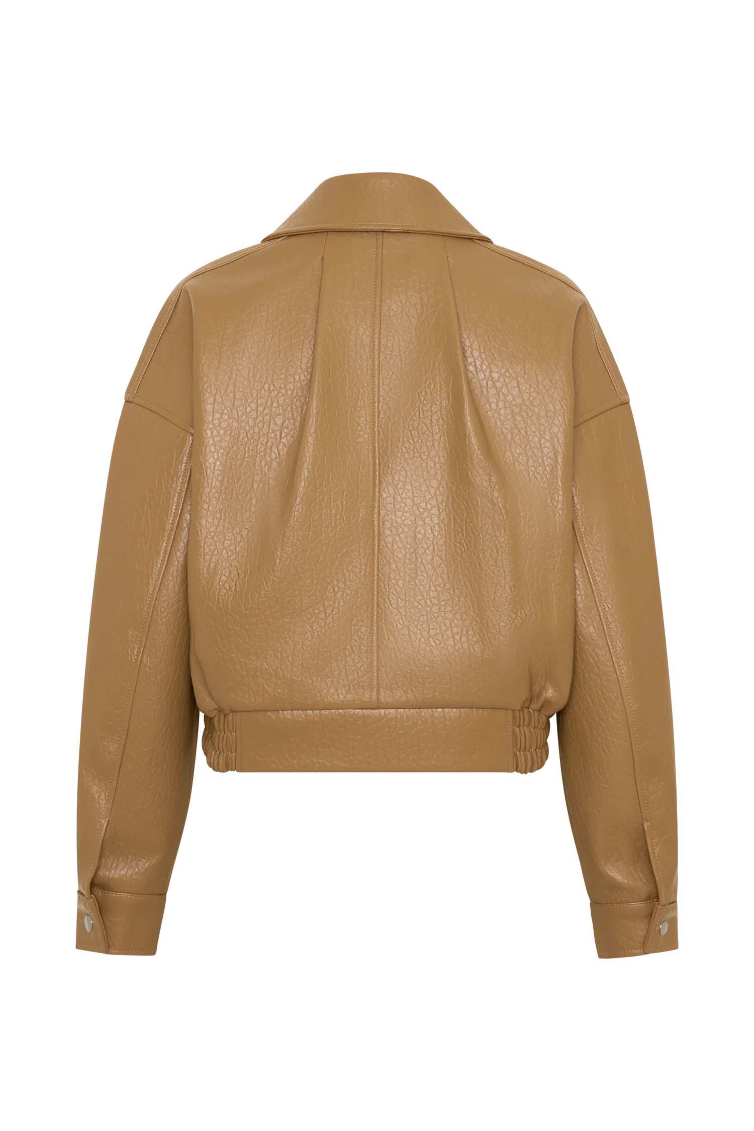 Paige Faux Leather Cropped Jacket - Beige - Image 9