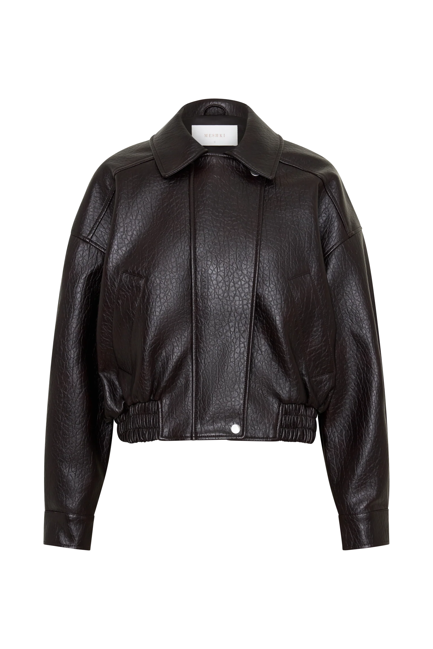 Paige Faux Leather Cropped Jacket - Cherry Brown - Image 12