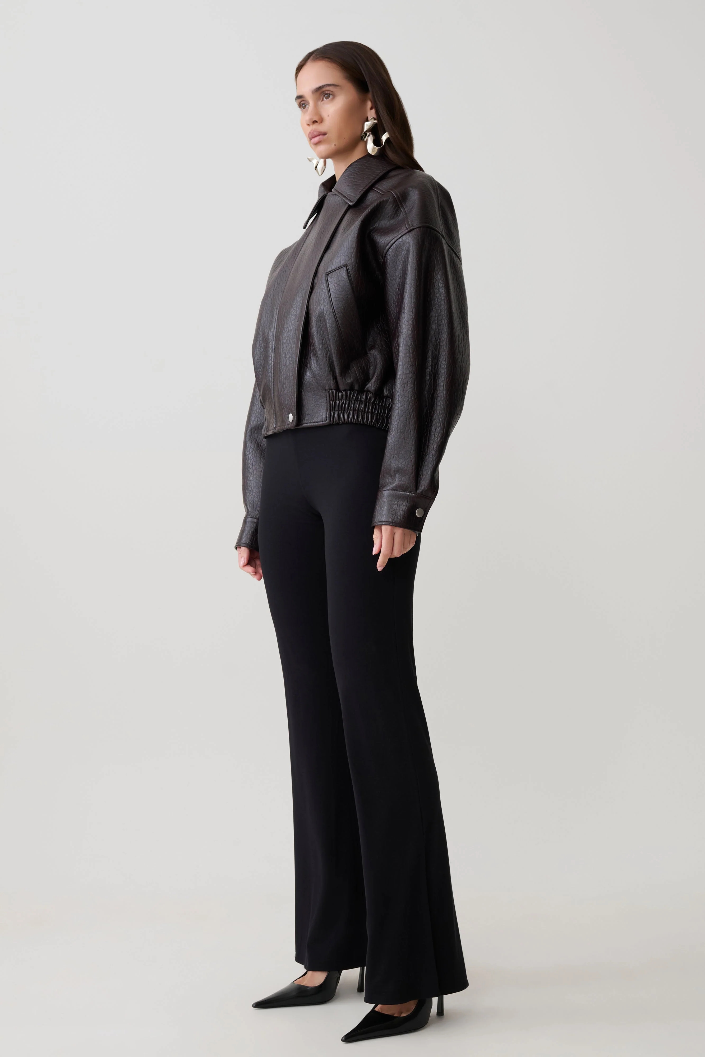 Paige Faux Leather Cropped Jacket - Cherry Brown - Image 5
