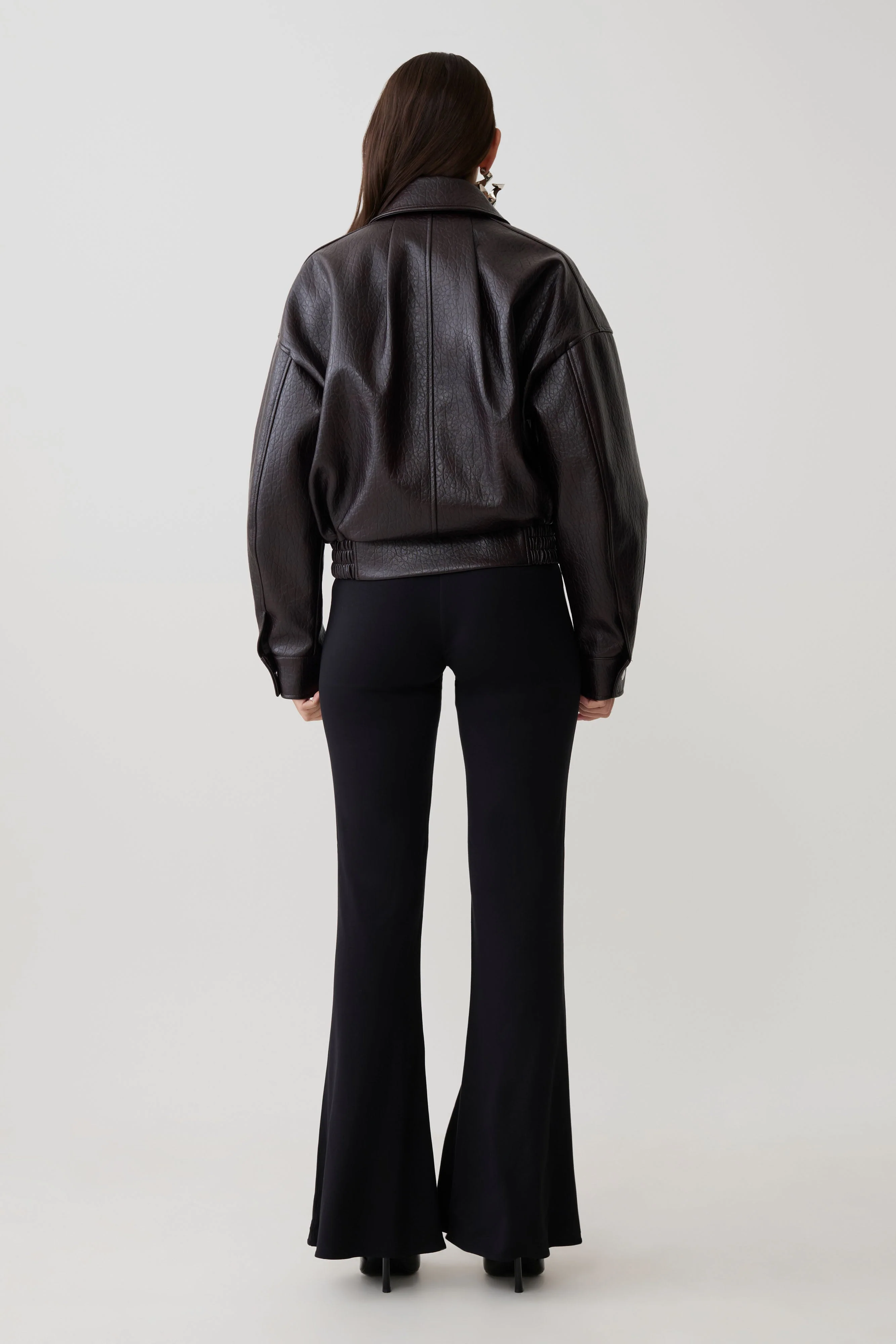 Paige Faux Leather Cropped Jacket - Cherry Brown - Image 6