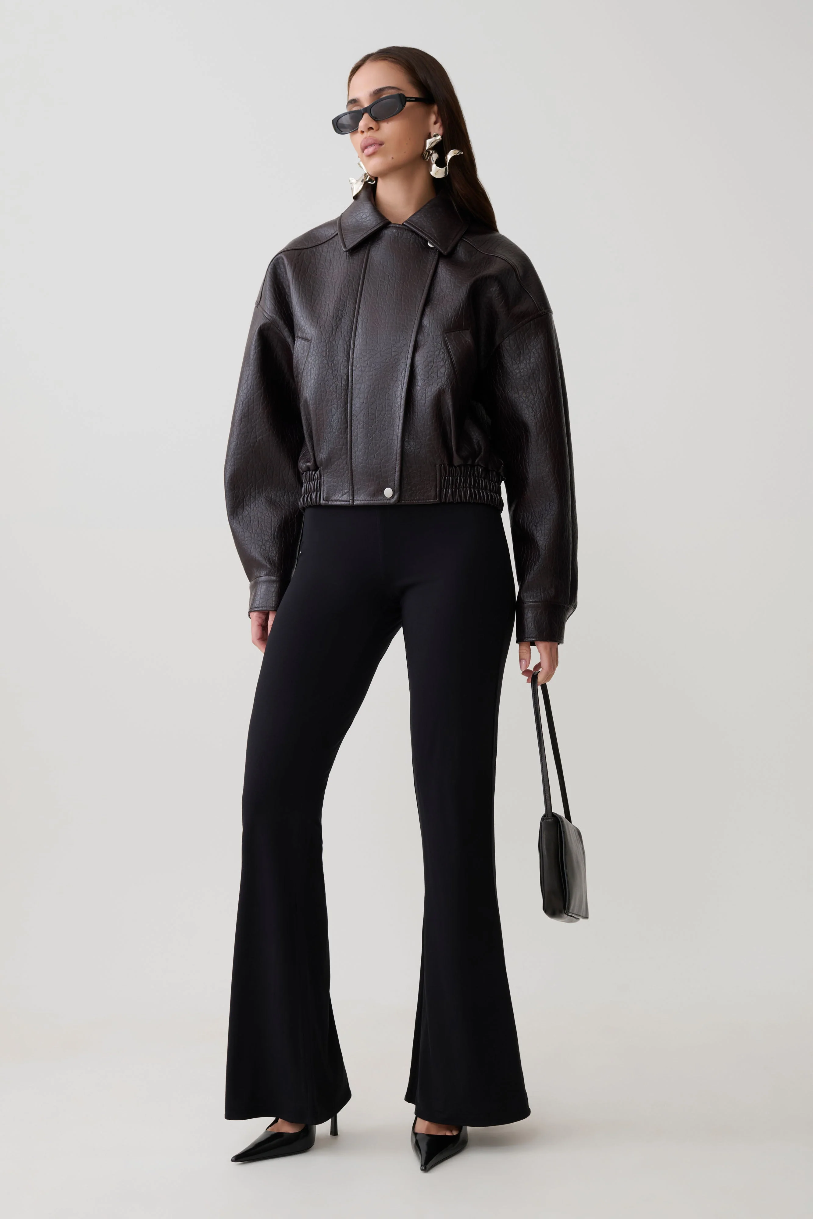 Paige Faux Leather Cropped Jacket - Cherry Brown - Image 7
