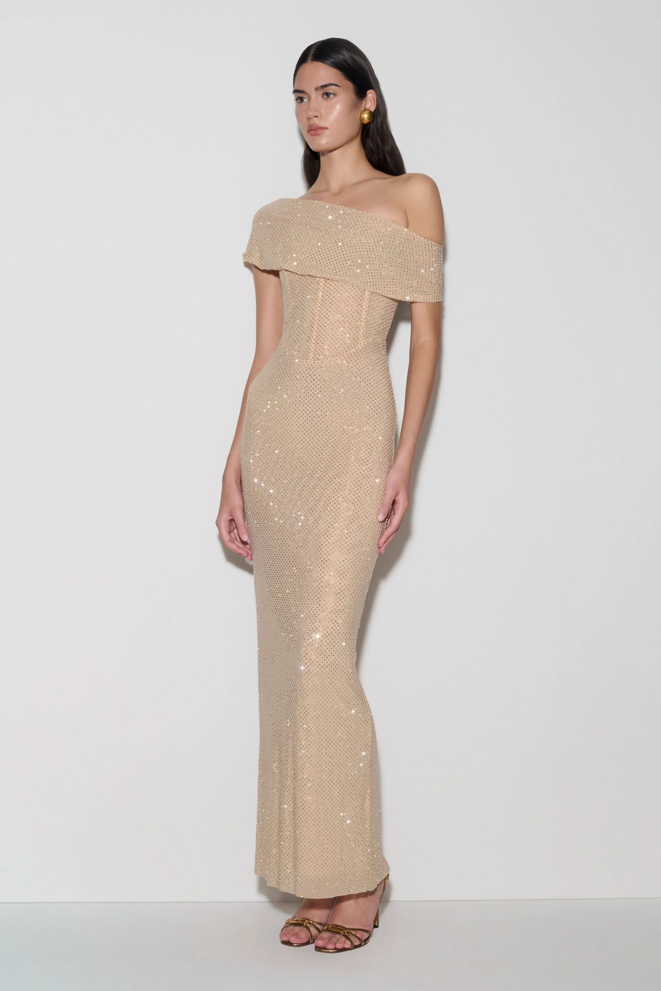 Phi Multi-Wear Cowl Diamante Maxi Dress - Gold - Image 2