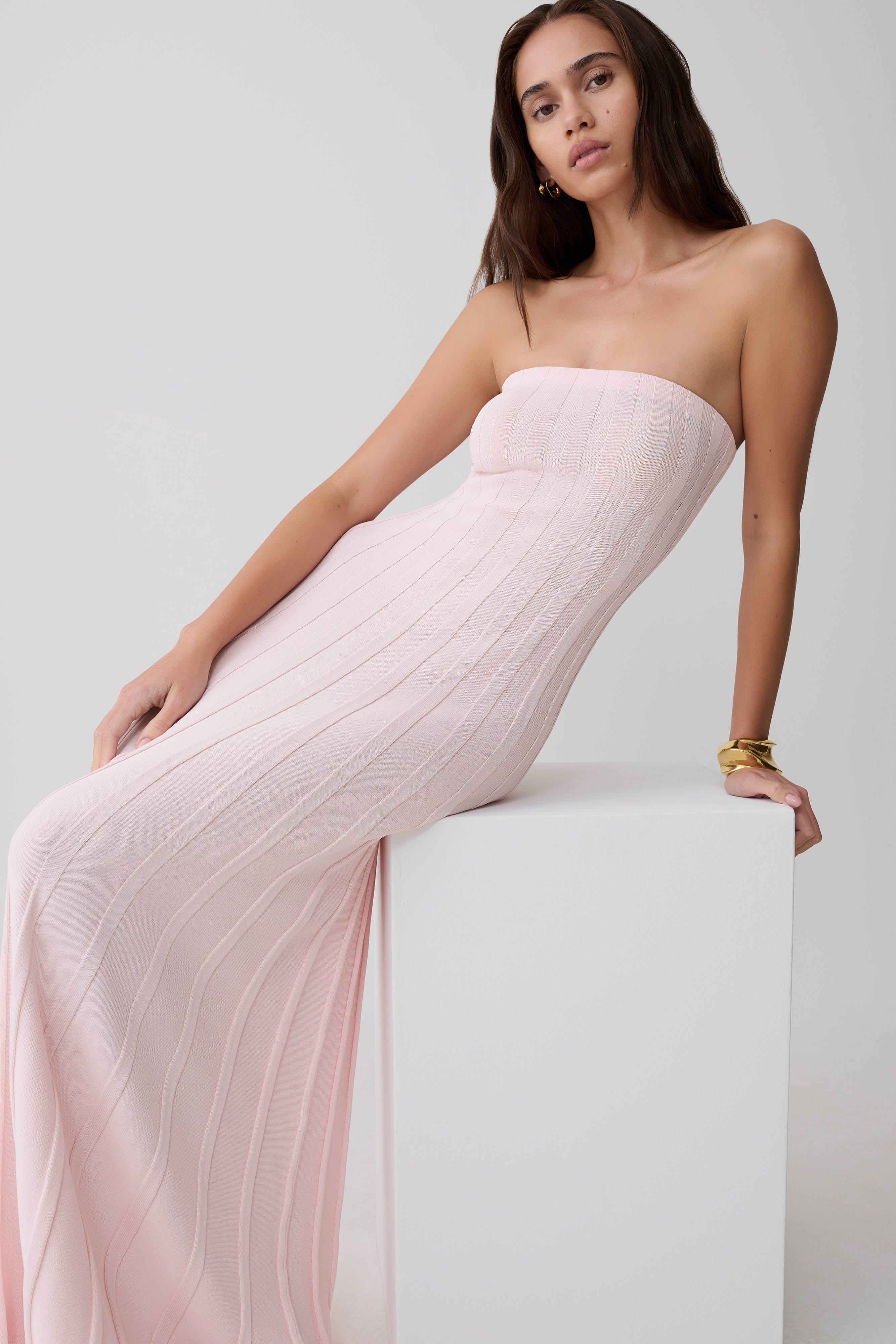 Pia Ribbed Strapless Maxi Dress - Baby Pink - Image 6