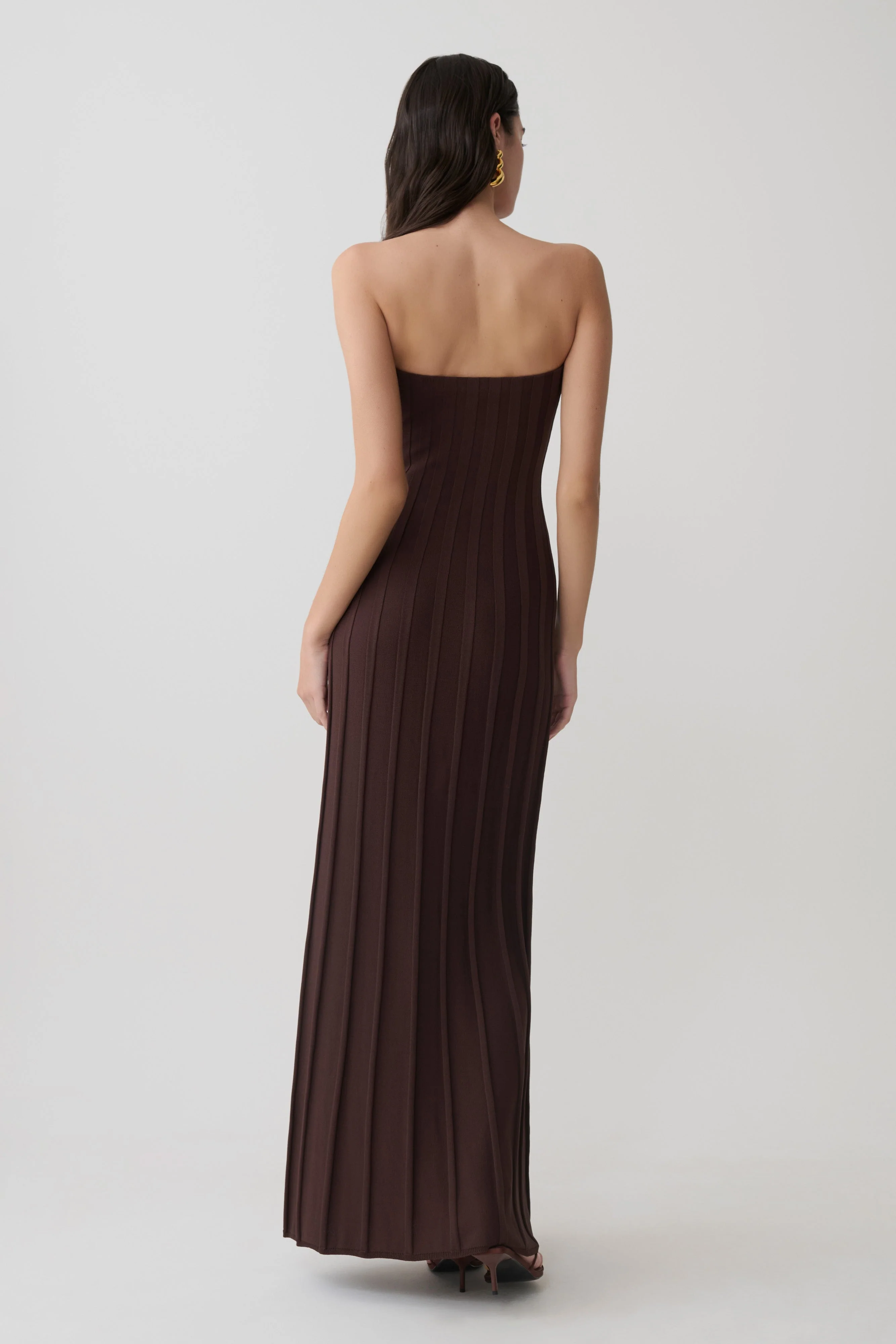 Pia Ribbed Strapless Maxi Dress - Chocolate - Image 2