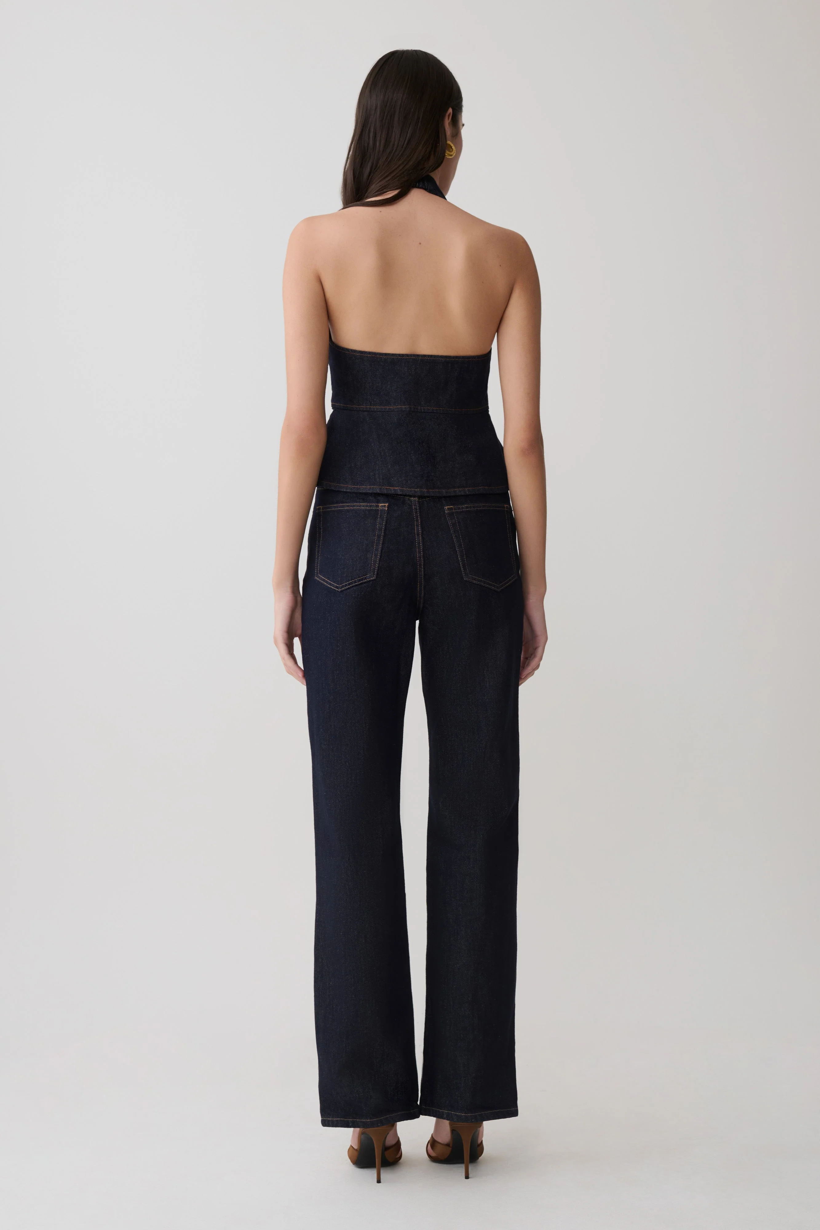 Rema Halter Longline Denim Top - Washed Indigo Blue - Image 5