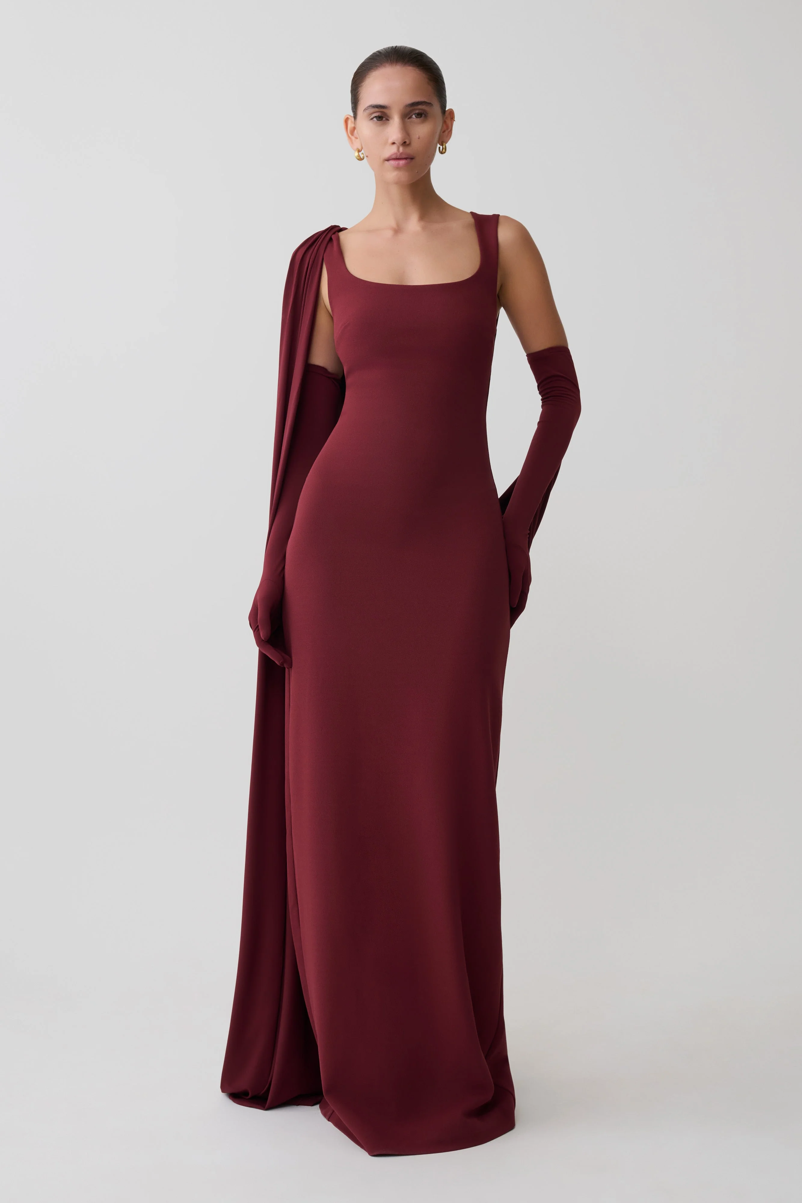 Rhea Detachable Cape Jersey Maxi Dress - Wine - Image 9