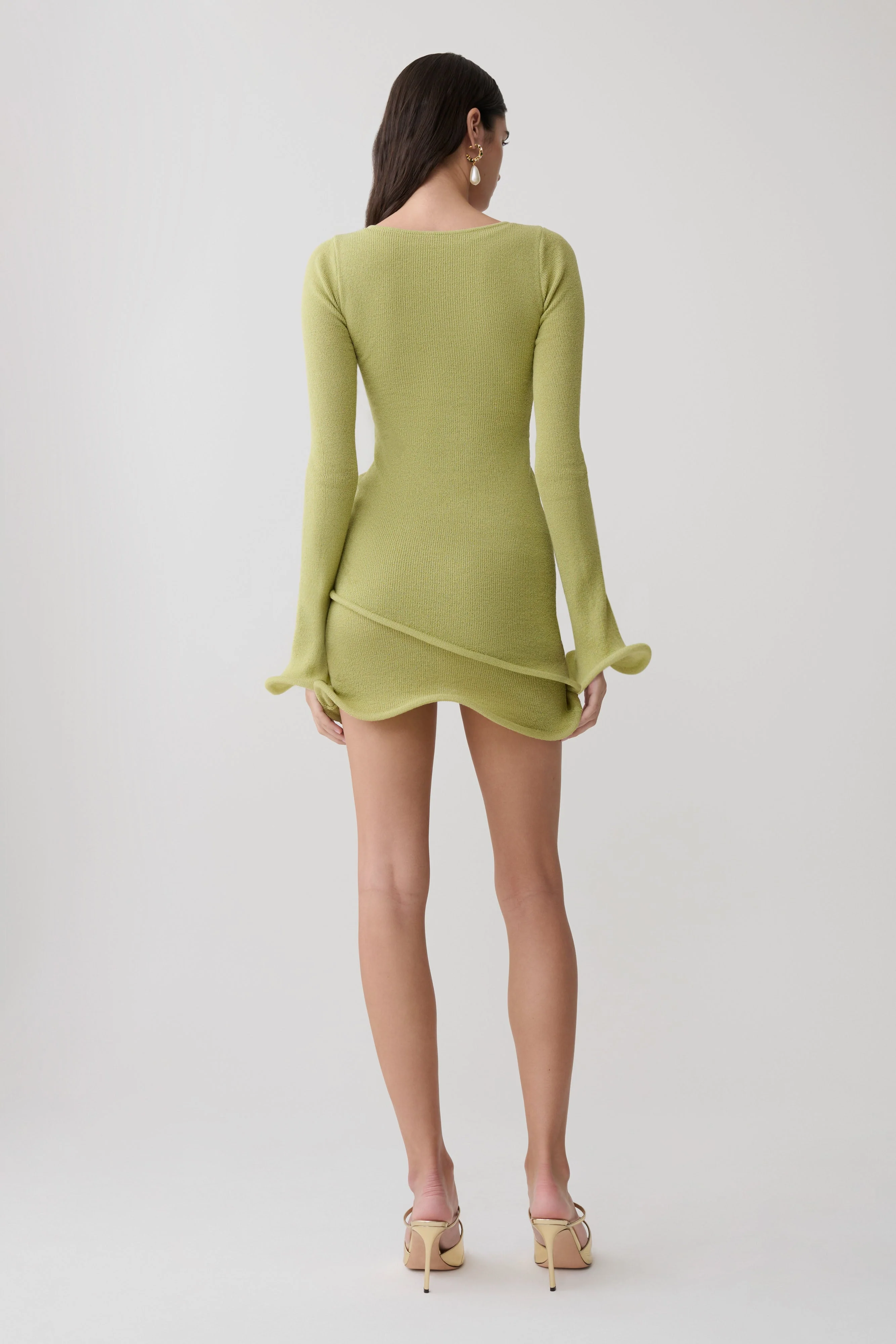 Samira Knit Long Sleeve Mini Dress - Light Olive - Image 2