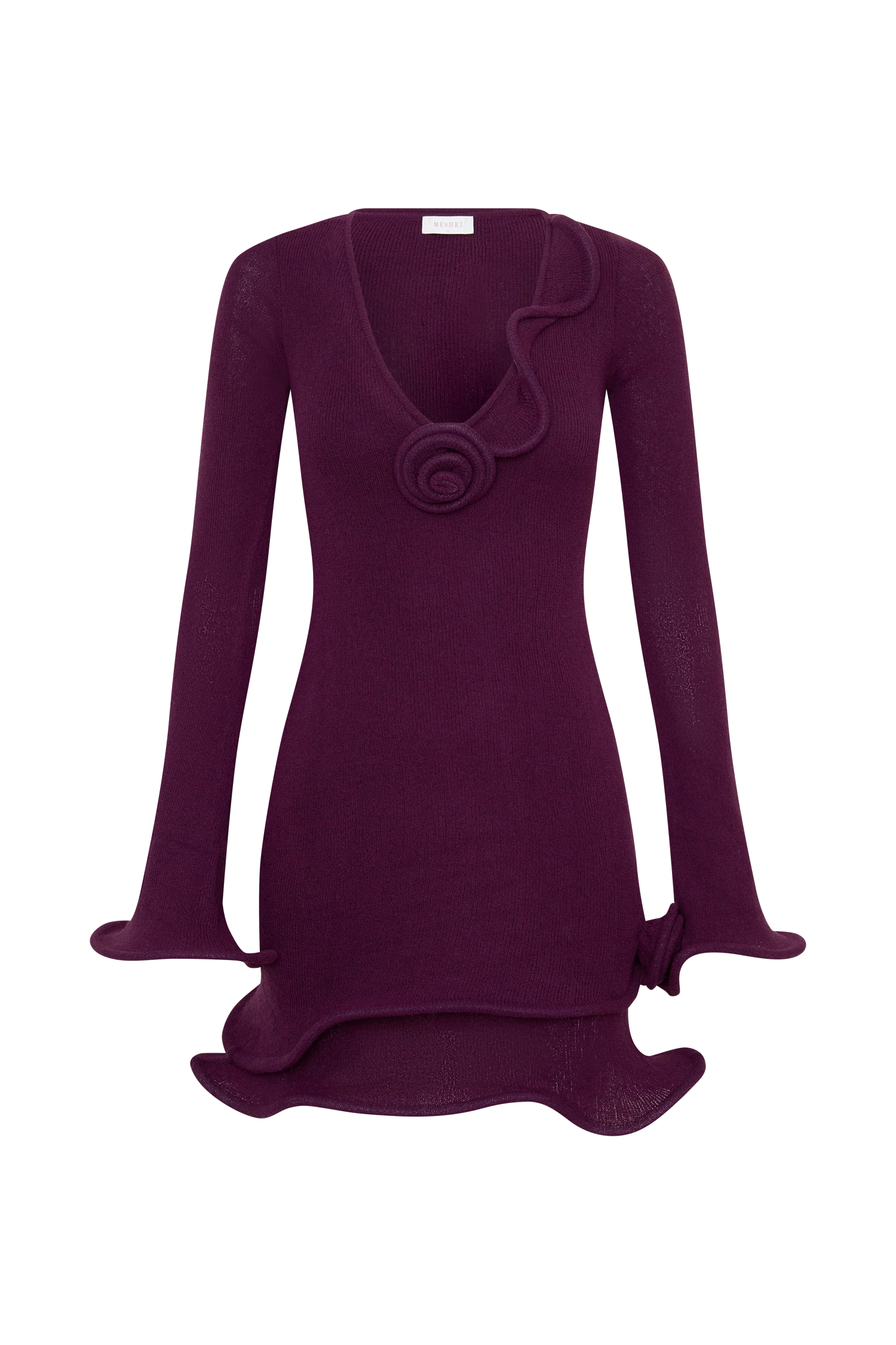 Samira Knit Long Sleeve Mini Dress - Plum - Image 9