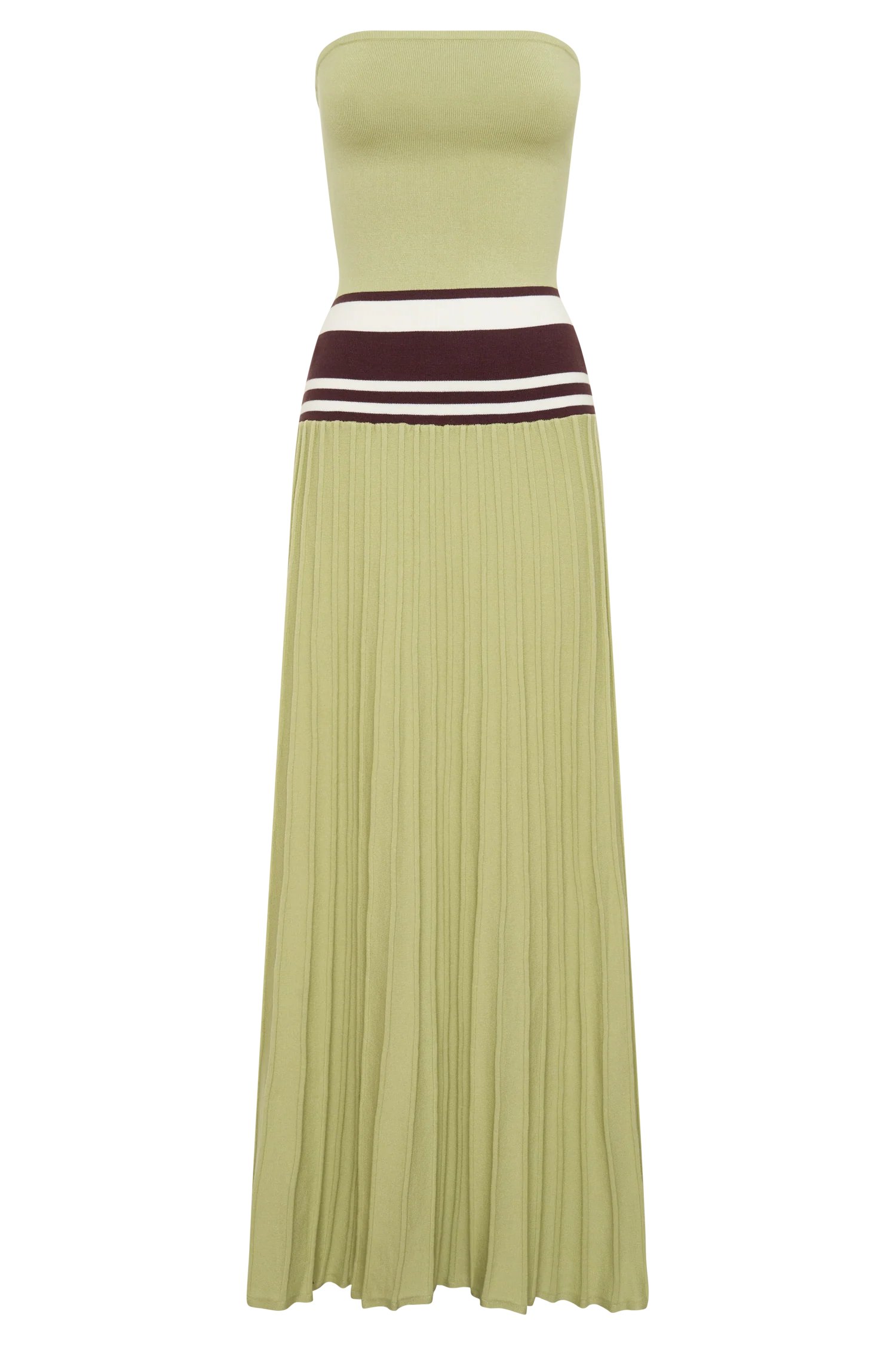 Solaris Strapless Contrast Knit Maxi Dress - Light Olive - Image 7