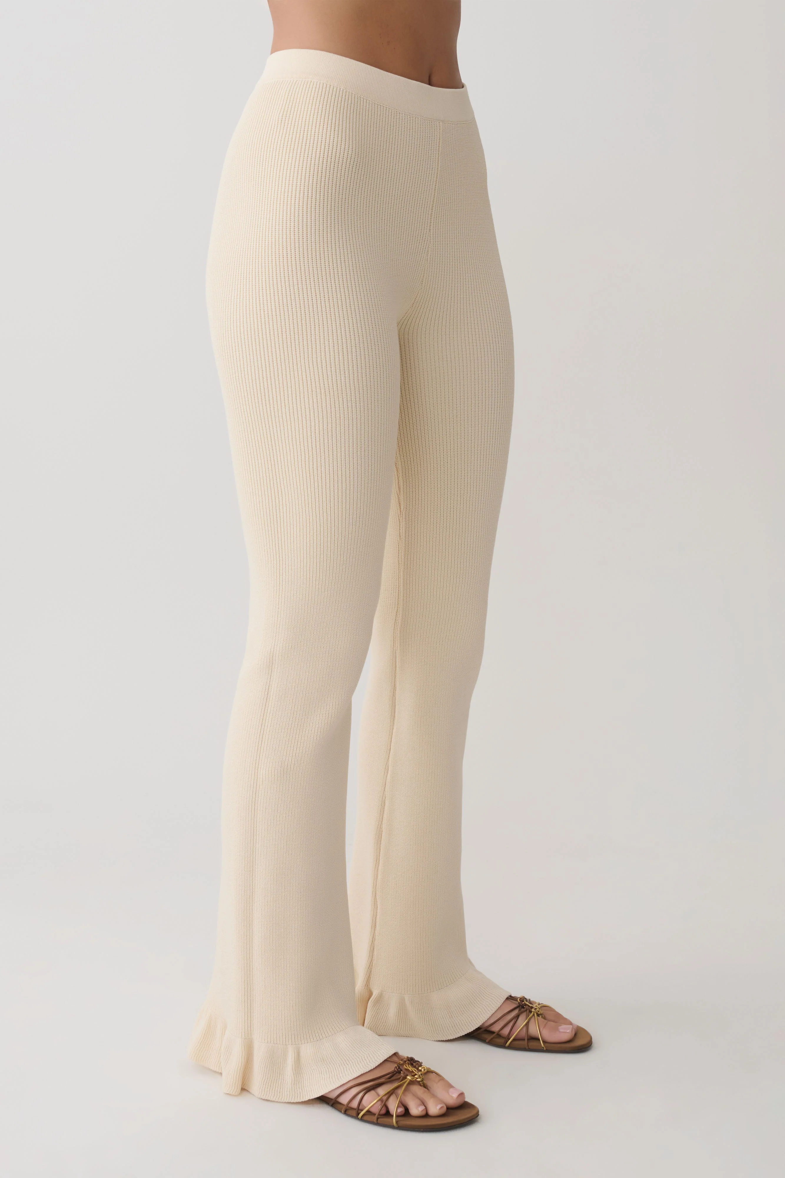 Suzie Ribbed Flared Pants - Ivory - Image 4