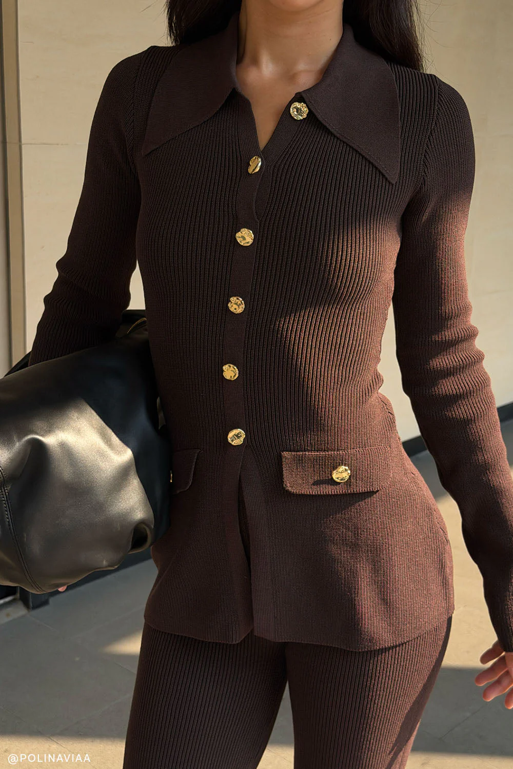 Suzie Ribbed Long Sleeve Longline Top - Chocolate