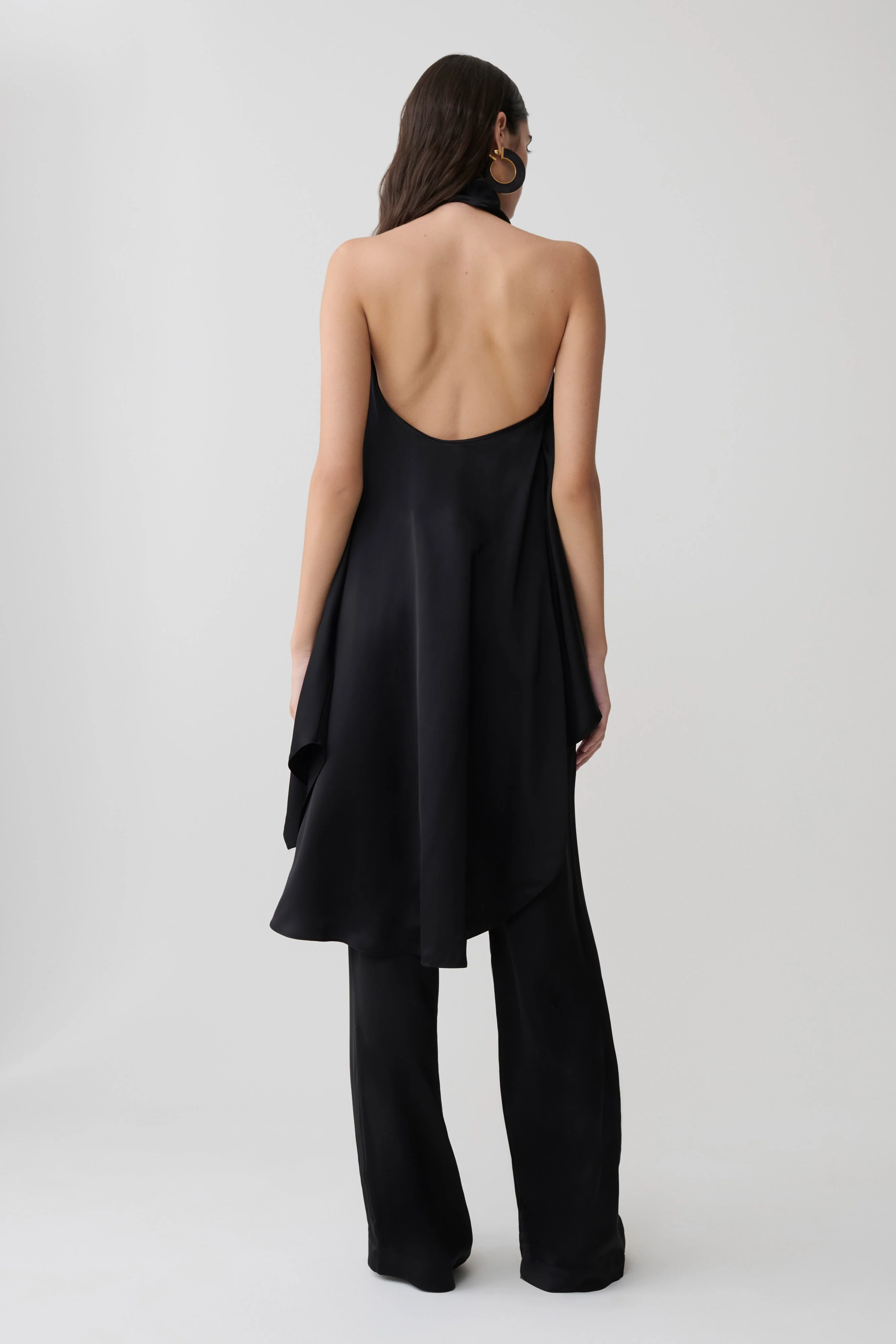 Sydney Asymmetrical Satin Halter Top - Black - Image 2
