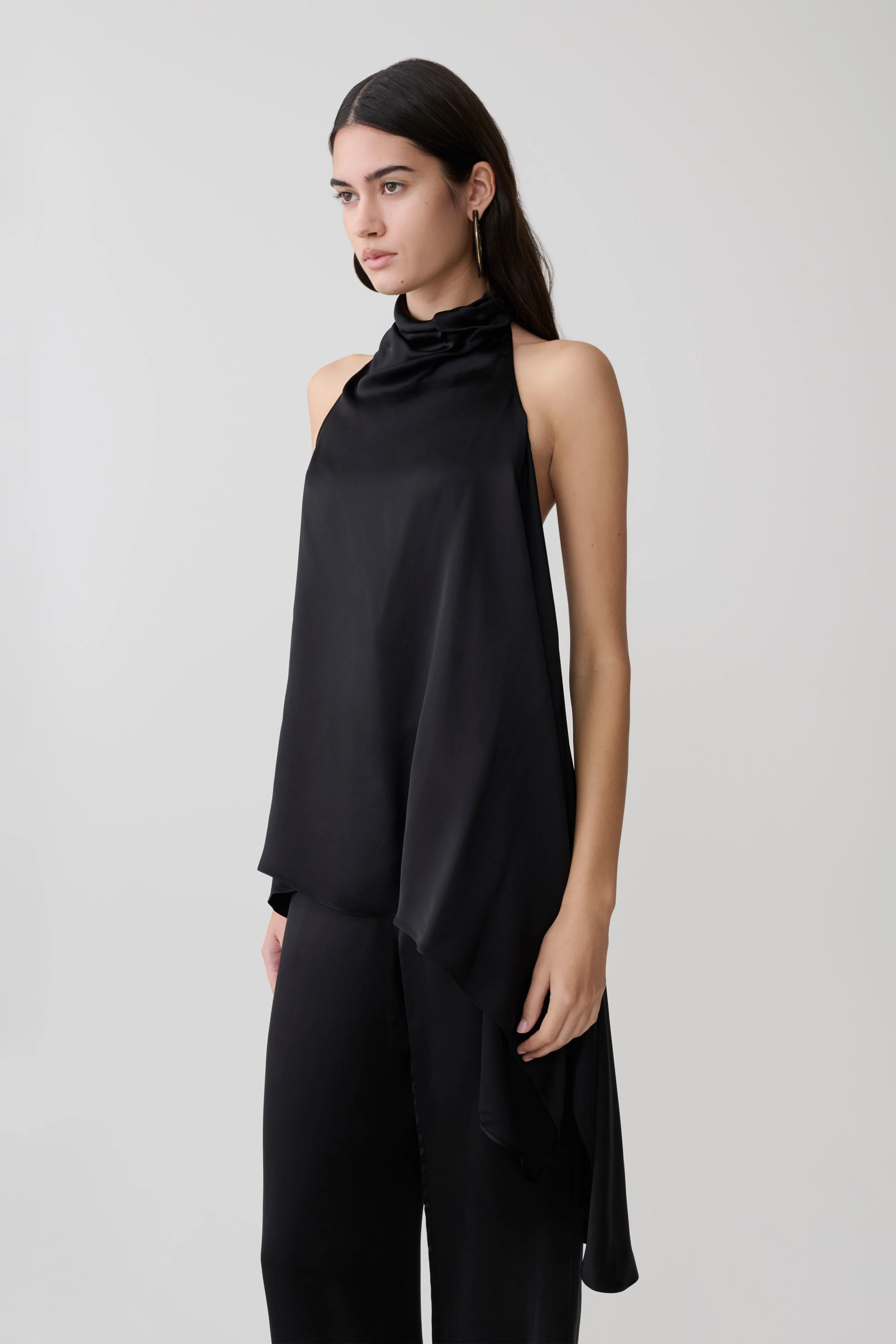 Sydney Asymmetrical Satin Halter Top - Black - Image 4