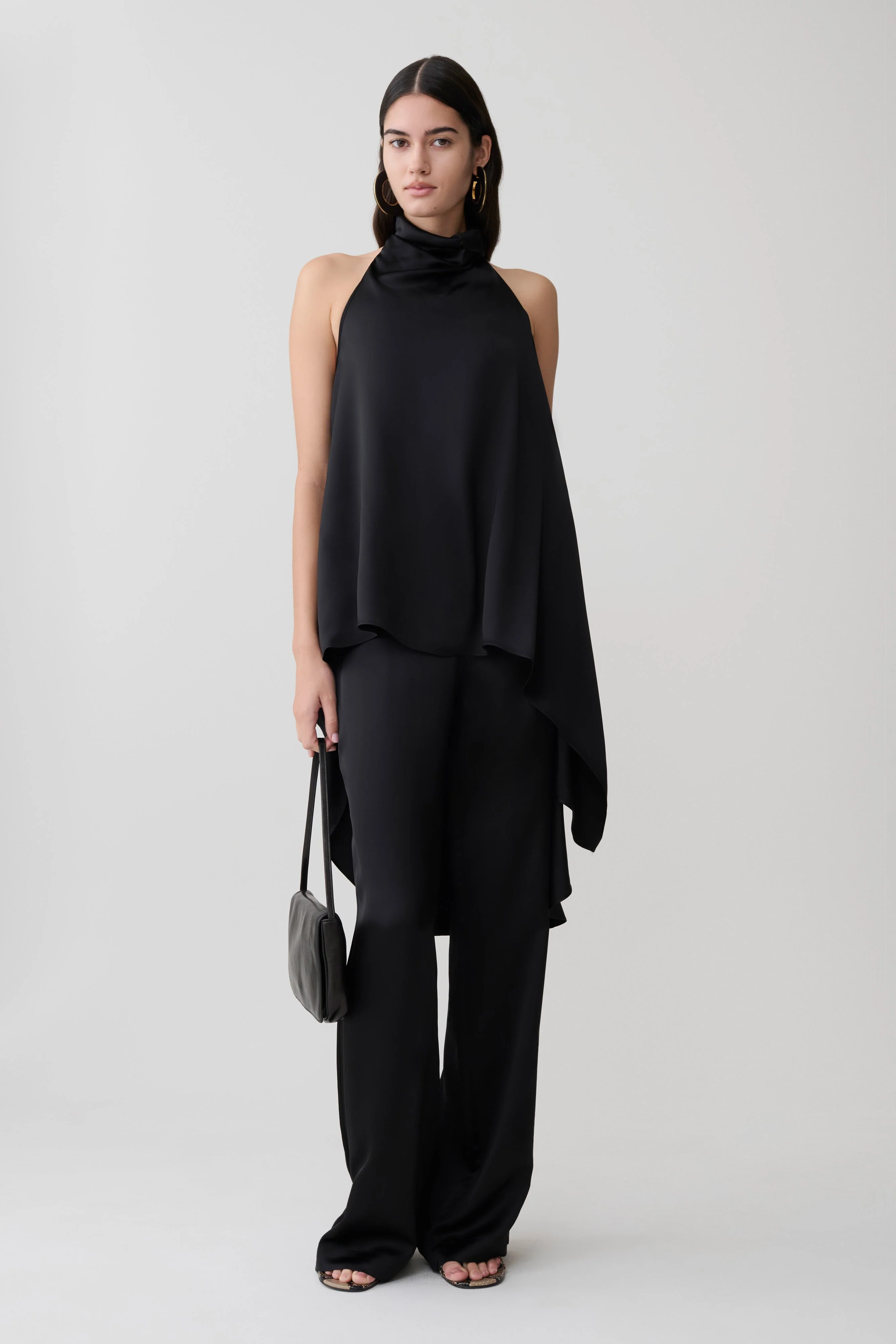 Sydney Asymmetrical Satin Halter Top - Black - Image 7