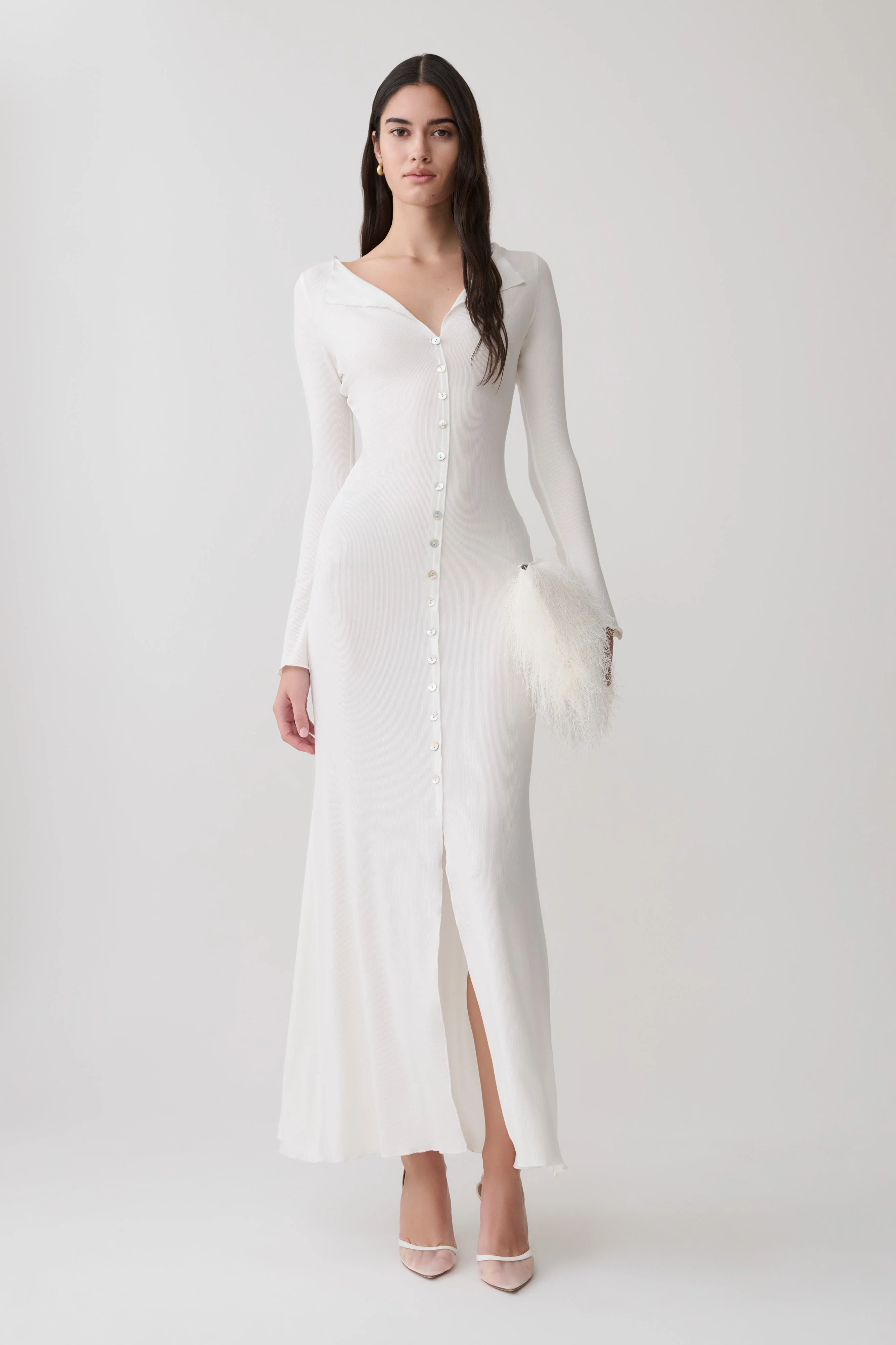 Tanya Buttoned Long Sleeve Maxi Dress - White - Image 6