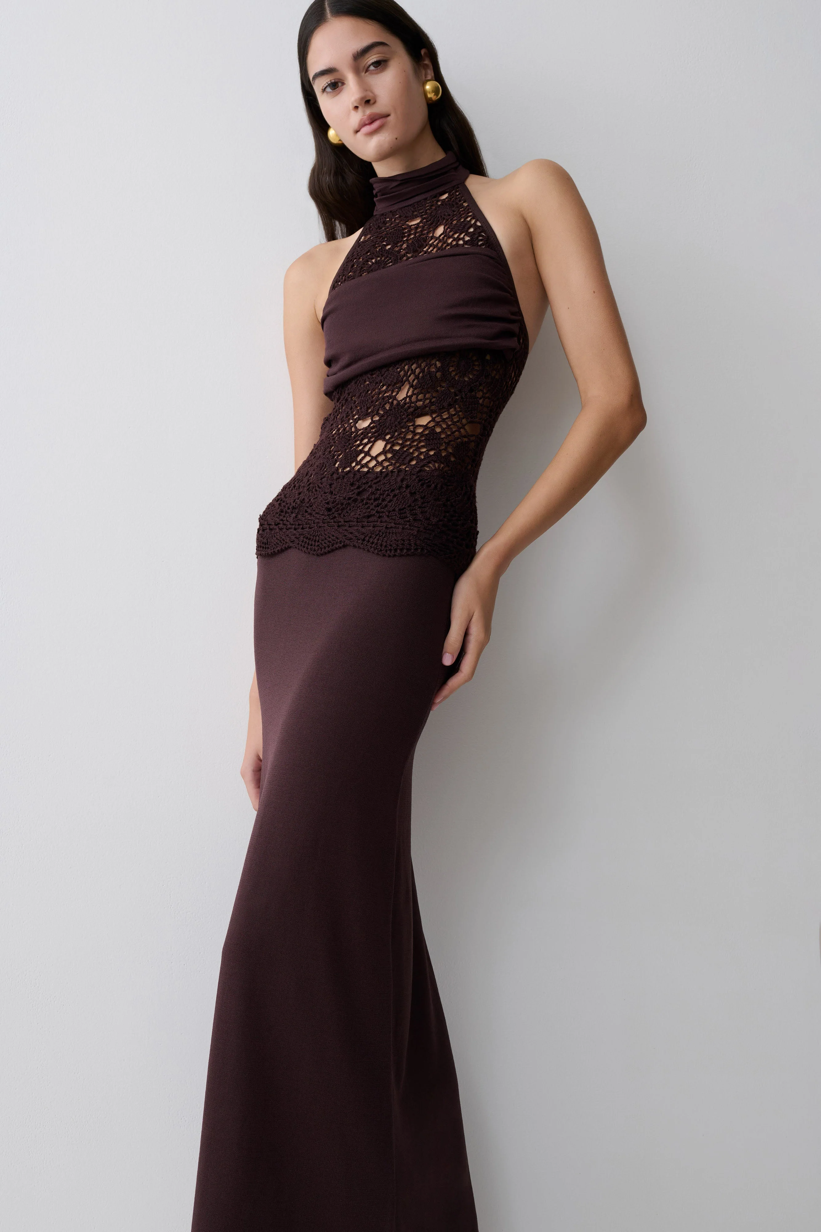 Tessie Knit & Crochet Maxi Dress - Dark Chocolate - Image 5