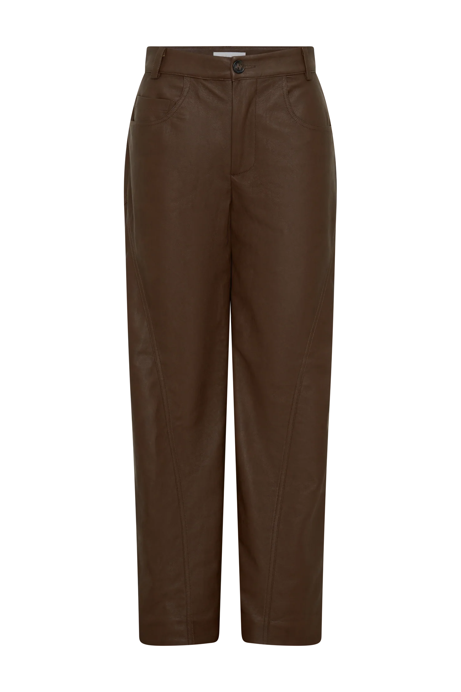 Theo Faux Leather Mid Rise Pants - Dark Chocolate - Image 9