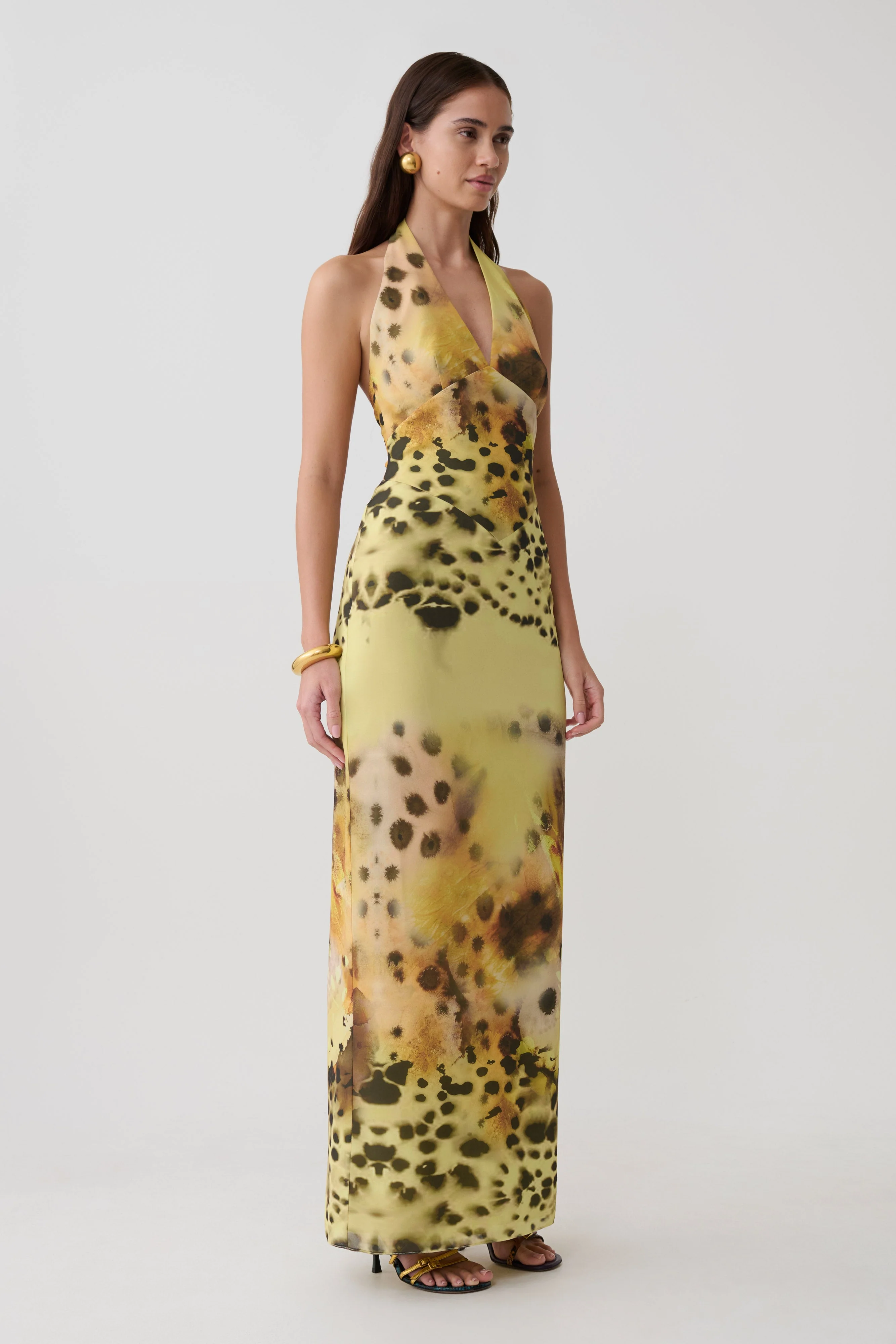 Valentina Chiffon Halter Maxi Dress - Yellow Floral Leopard Print - Image 5