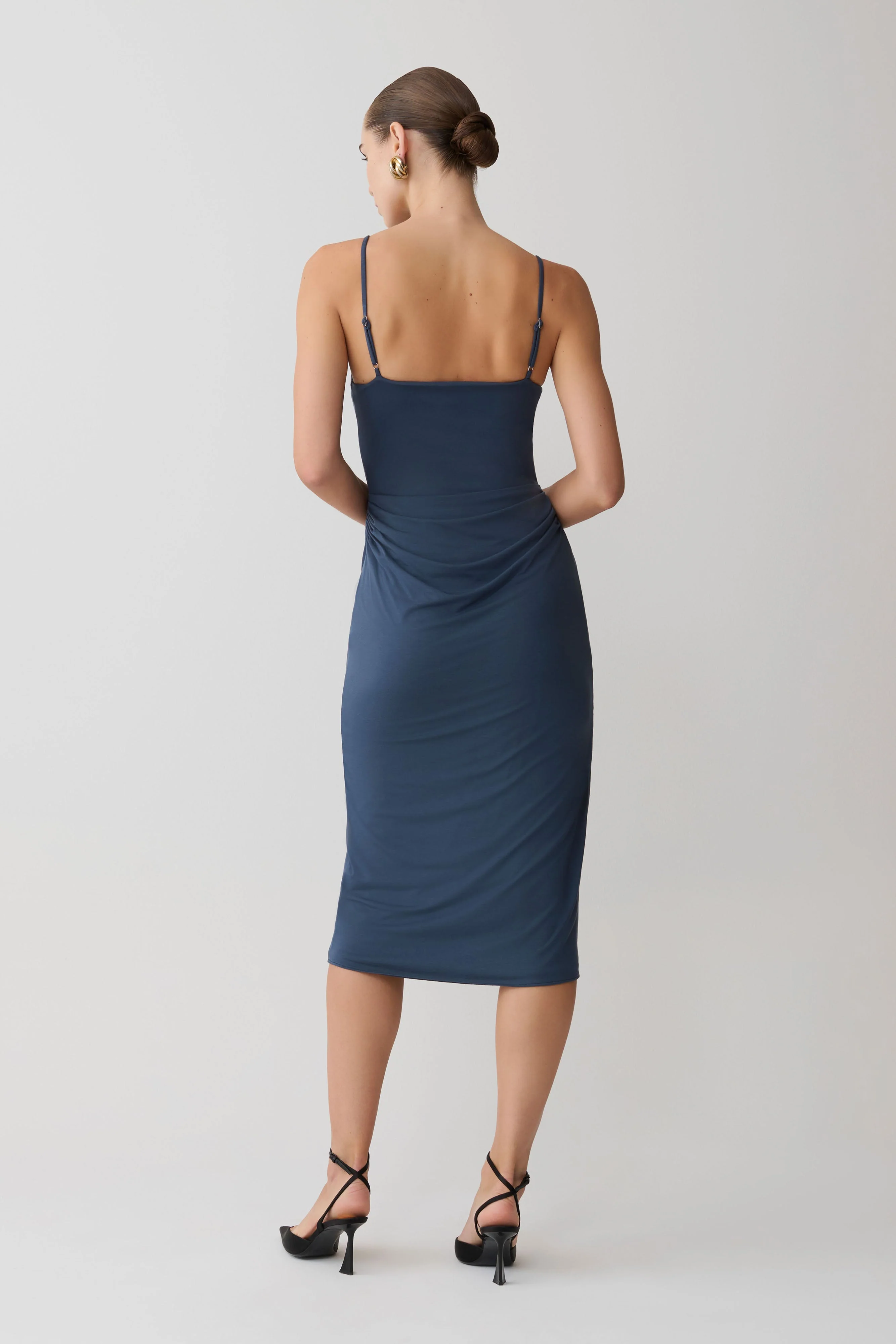Vina Gathered Jersey Midi Dress - Ink Blue - Image 2