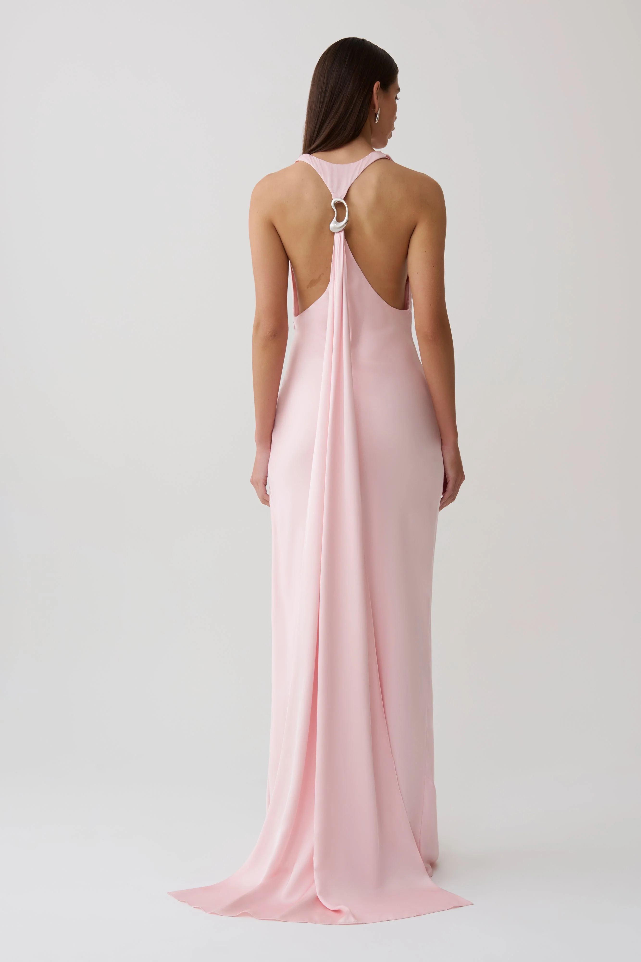 Winnie Halter Satin Maxi Dress With Hardware - Pale Pink - Image 4