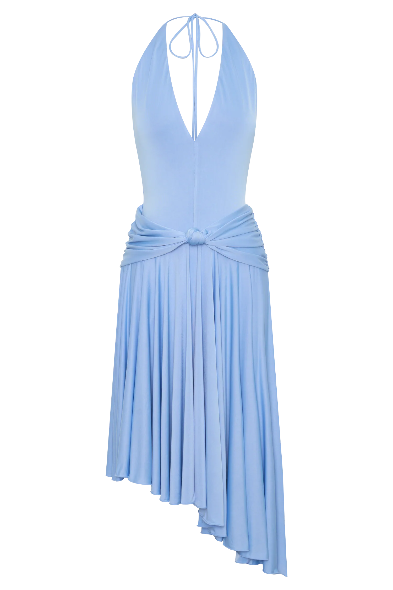 Zelda Asymmetric Slinky Midi Dress - Cornflower Blue - Image 9